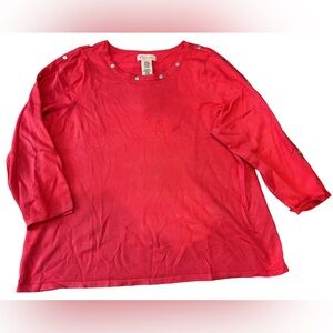 Philosophy Bright Red Crewneck Shirt with Shoulder Snaps Plus Size 2x
